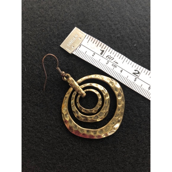 Hammered Brass Triple Hoop Earrings - Picture 7 of 8